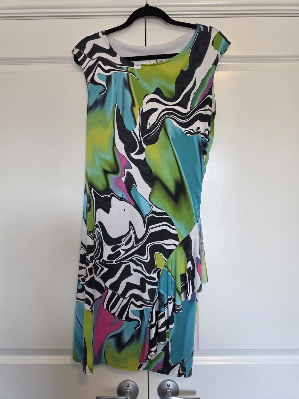 JOSEPH RIBKOFF ABSTRACT PRINT RUCHED RUFFLE MIDI DRESS SIZE 10